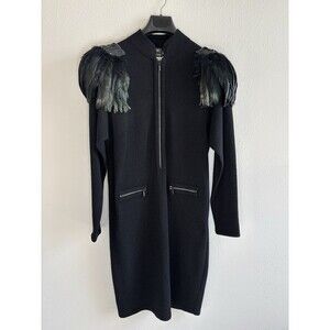 Vintage 80s Don Sayres Wellmore Lillie Rubin‎ Wool Dress Feather Sequins Sz 10